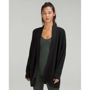 Lululemon Black Merino Wool Blend Knit Open Front Cardigan Sweater W3GKBS Sz 14